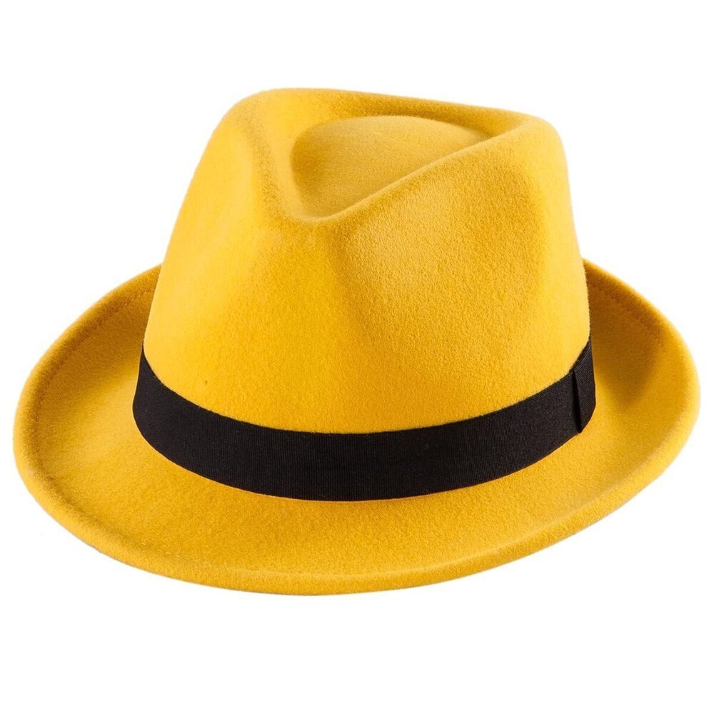 7816 Yellow Trilby Fedora Hat 1920s Short Brim Wool Felt Panama Cap 7 1/4